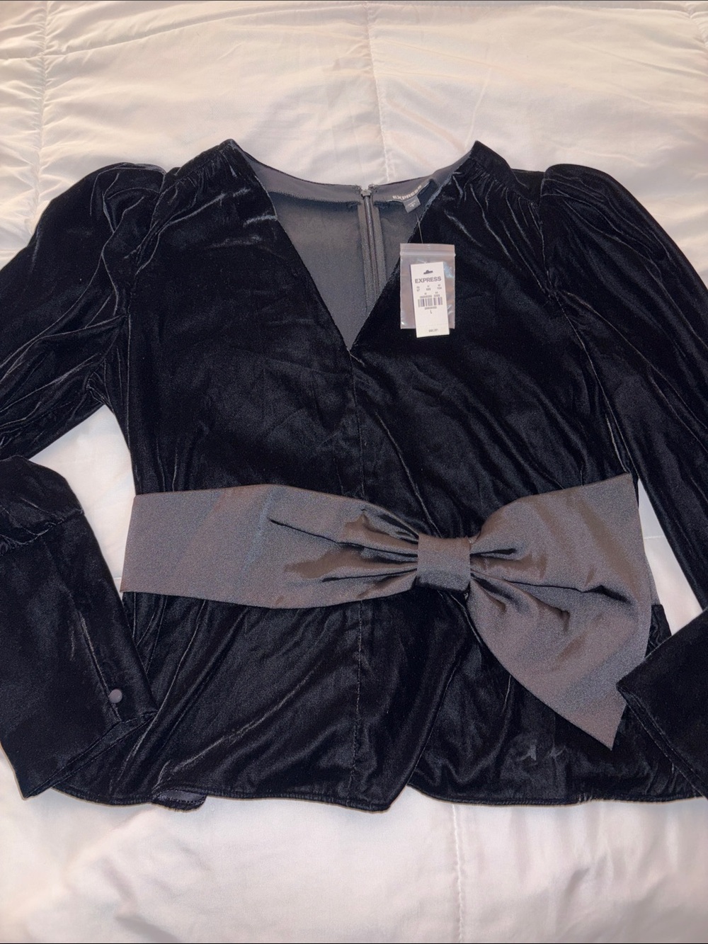 NWT Express Black Velvet top Statement Bow size Large (perfect condition)